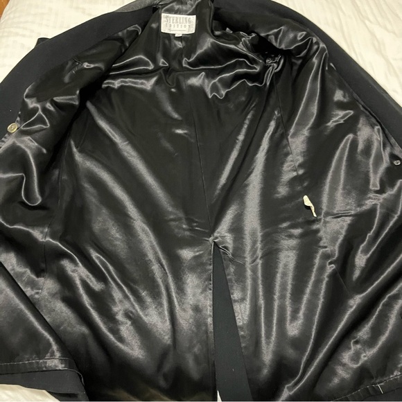Vintage London Fog Long Wool Double Breasted Leather Collar Coat Black size 10 - Picture 8 of 13
